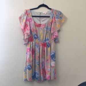 Flowered Dress with Flowy Sleeves
